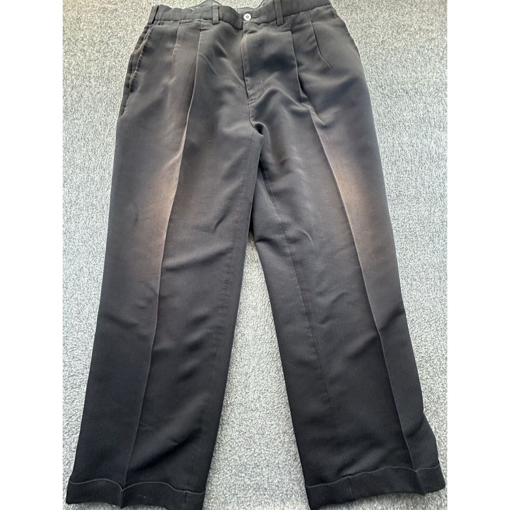 Ping Pants Mens 36/34 Black Striped Khaki Pockets‎ Pleated Front Cuffed Golf